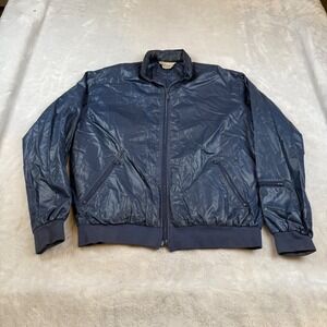 Vintage Izod Lacoste‎ Mens Navy Blue Nylon Windbreaker Jacket Hooded Large